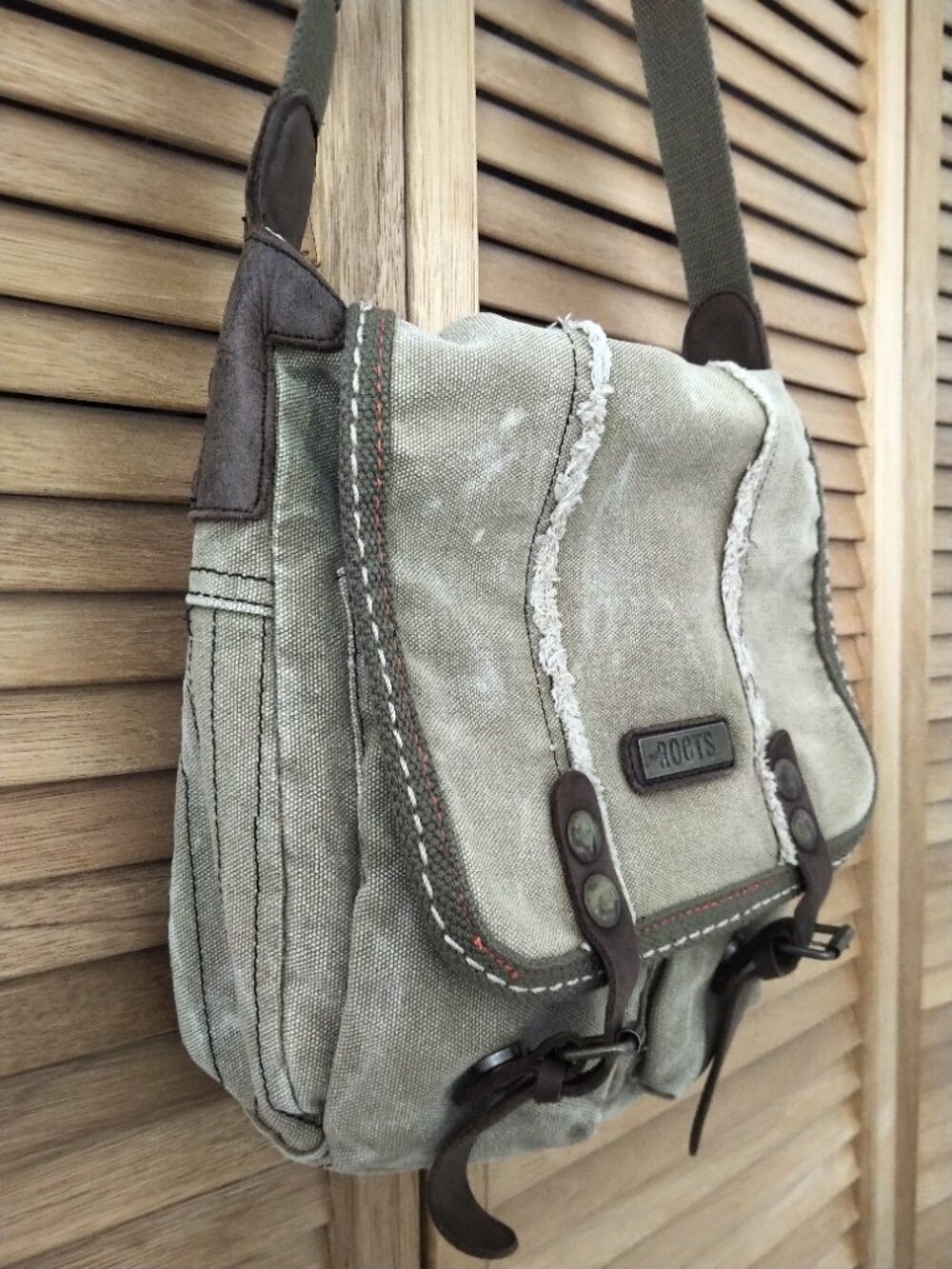 ROOTS Canvas & Leather Satchel Crossbody Bag